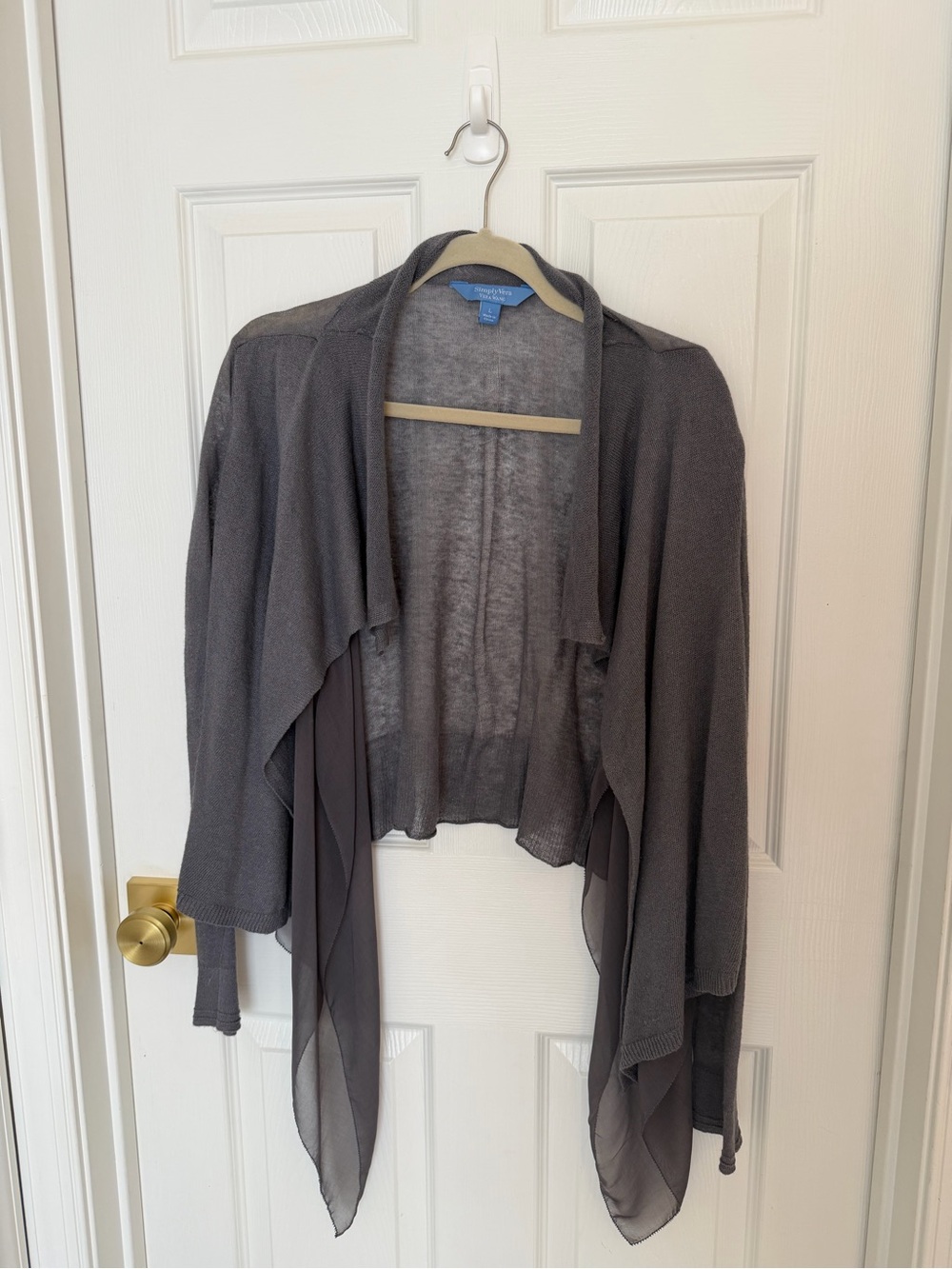 Simply Vera Vera Wang Gray Draped Open-Front Sweater Shrug